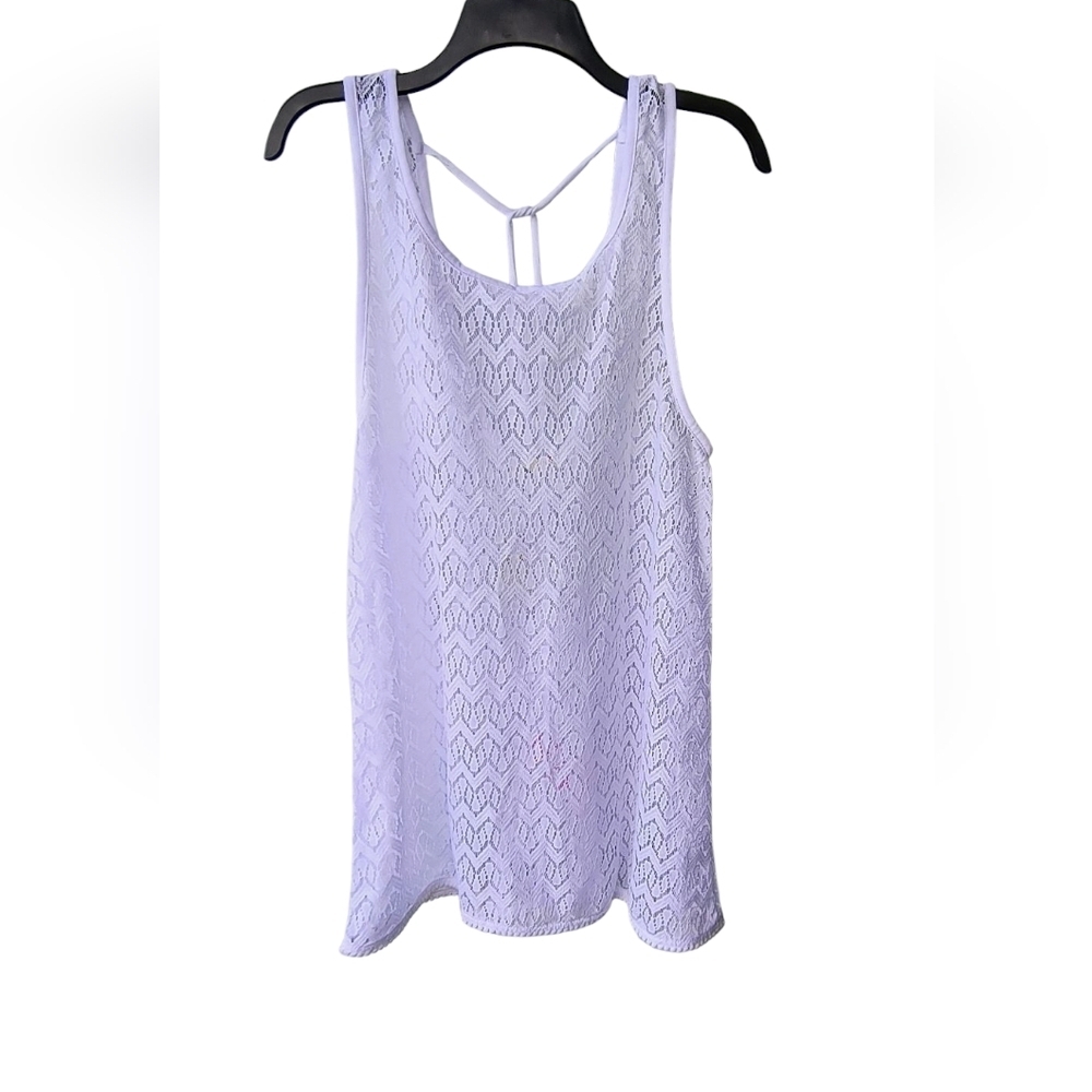 Miken White Lace Vacation Resortwear Summer Sleeveless Swimsuit Coverup, M, NWT